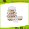 5PCS Set Cast Iron Enamel Bowl with Plastic Lid